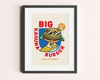 Big Kahuna Burger Pulp Fiction Print Movie Poster, film poster, Pulp Fiction Poster, Tarantino, Samuel L Jackson, wall hanging, Film Quote