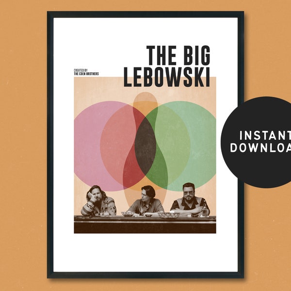 The Big Lebowski Print, retro modern, vintage inspired, Art Print, midcentury modern, movie poster, The dude, Coen Brothers movie digital