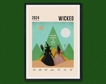 Wicked Movie Print, poster, Elphaba Glinda Ariana Grande Fan Poster, Wizard of Oz, Musical, Home Decor, Wicked Wall Art, Wicked Movie Print