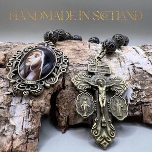 Labradorite Single Decade Rosary: Pardon Crucifix, Saint Catherine Medal