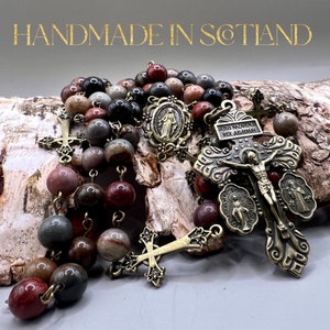 Handmade Scottish Rosary: Vintage Style Pardon Crucifix, Beach Pebble Beads