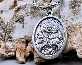 Eenvoudige elegante handgemaakte in Schotland zilveren katholieke medaille ketting Sint-Jozef