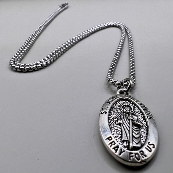 Simple Elegant Handmade in Scotland Silver Catholic Medal Necklace Saint Jude Pray for us Lost Causes Hope