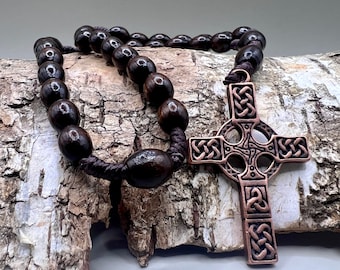 Anglican Rosary Beads – Handmade in Scotland, Maple Bronze Celtic Cross, Lutheran Episcopalian Prayer Gift