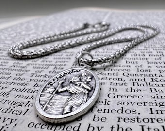 Eenvoudige elegante handgemaakte in Schotland zilveren katholieke medaille ketting Sint-Christoffel