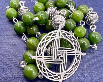 Handmade in Scotland Celtic Knot Anglican Rosary Beads Prayer Olive Green Agate Silver