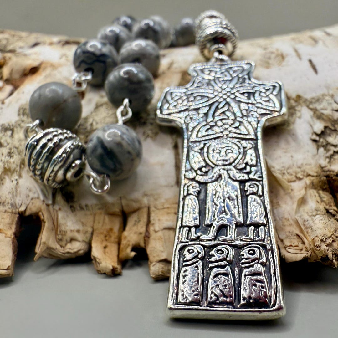 Handmade Italian Marble Anglican Rosary: Carndonagh Cross, Sterling ...