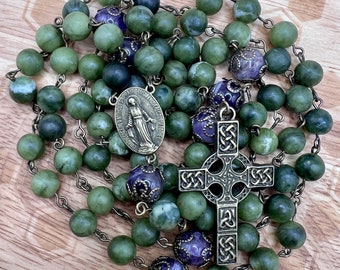 Handmade in Scotland  Jade & Amethyst Saint Francis of Assisi 7 Decade Rosary Franciscan Crown Catholic Mystery Miraculous Medal Mary Celtic