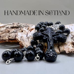 Handmade Obsidian Rosary Beads: Gothic Saint Benedict Cross, Scotland