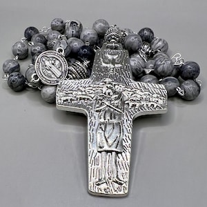 Handmade Good Shepherd Rosary: Italian Marble, Saint Benedict Medal