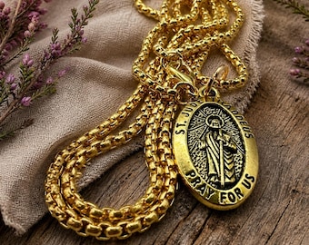 Saint Jude Medaille Halskette: Goldfarbener katholischer Schutzpatron