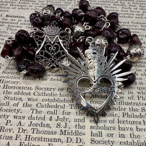 Handmade Garnet Rosary: Sterling Silver Sacred Heart, Celtic Design