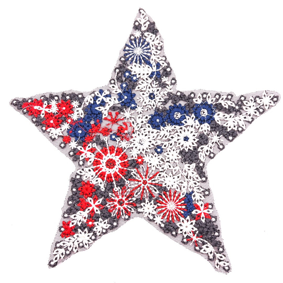 Curiously Beautiful BIG Cross Stitch Crochet Star Detailed Embroidered