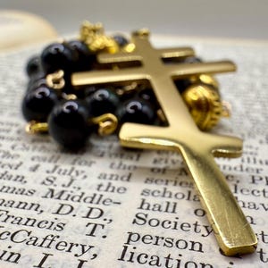 Handmade Obsidian Orthodox Rosary: Gold Byzantine Cross, Scottish Prayer Beads