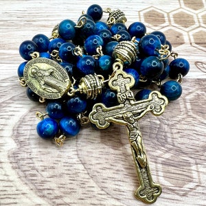 Traditional Handmade Catholic Rosary with tigers eye Beads Designed and made in Scotland by us for you with love