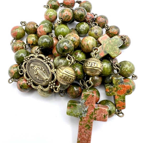 Traditional Handmade Catholic Rosary with Unakite Cross  and unakite Beads Designed and made in Scotland by us for you with love