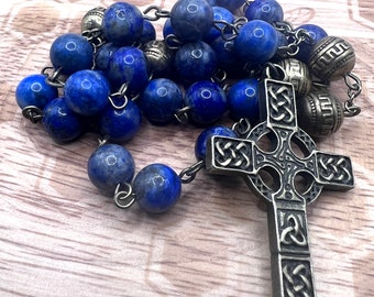 Lapis Lazuli - Anglican Protestant Christian Rosary Prayer Beads - Celtic Cross - Handmade in Scotland