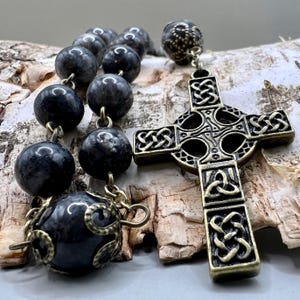 Labradorite - Anglican Protestant Christian Rosary Prayer Beads - Celtic Cross - Handmade in Scotland