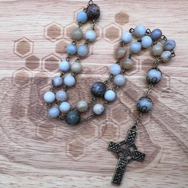 Amazonite - Anglican Protestant Christian Rosary Prayer Beads - Celtic Cross - Handmade in Scotland