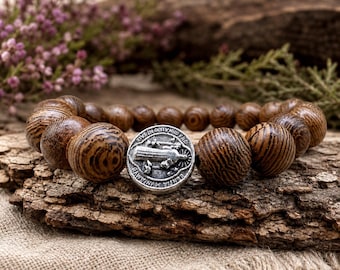 Saint Benedict Rosary Bracelet: Jacobean Oak & Stainless Steel, Handmade in Scotland