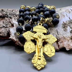 Handmade in Scotland Rosary Beads Labradorite Pardon Crucifix Saint Benedict Virgin Mary