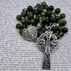 Connemara Marble Rosary: Celtic Cross, Miraculous Medal, Handmade in Scotland