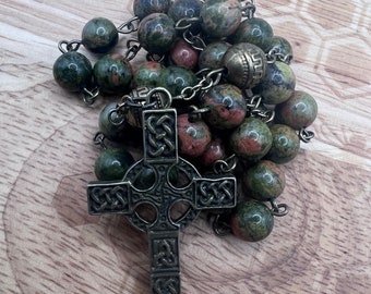 Unakite - Anglican Protestant Christian Rosary Prayer Beads - Celtic Cross - Handmade in Scotland