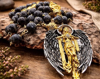 Handmade Gothic Labradorite Rosary: Guardian Angel Catholic Prayer Beads
