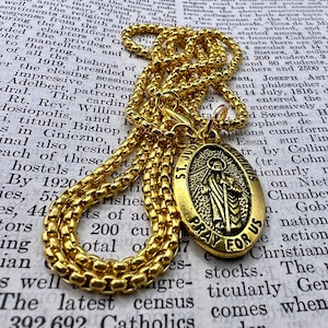 Simple Elegant Handmade in Scotland Gold Tone Catholic Medal Necklace Saint Jude Pray for us Lost Causes Hope