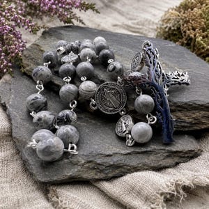Handmade Scottish Rosary: Italian Marble Beads, Tree of Life Cross