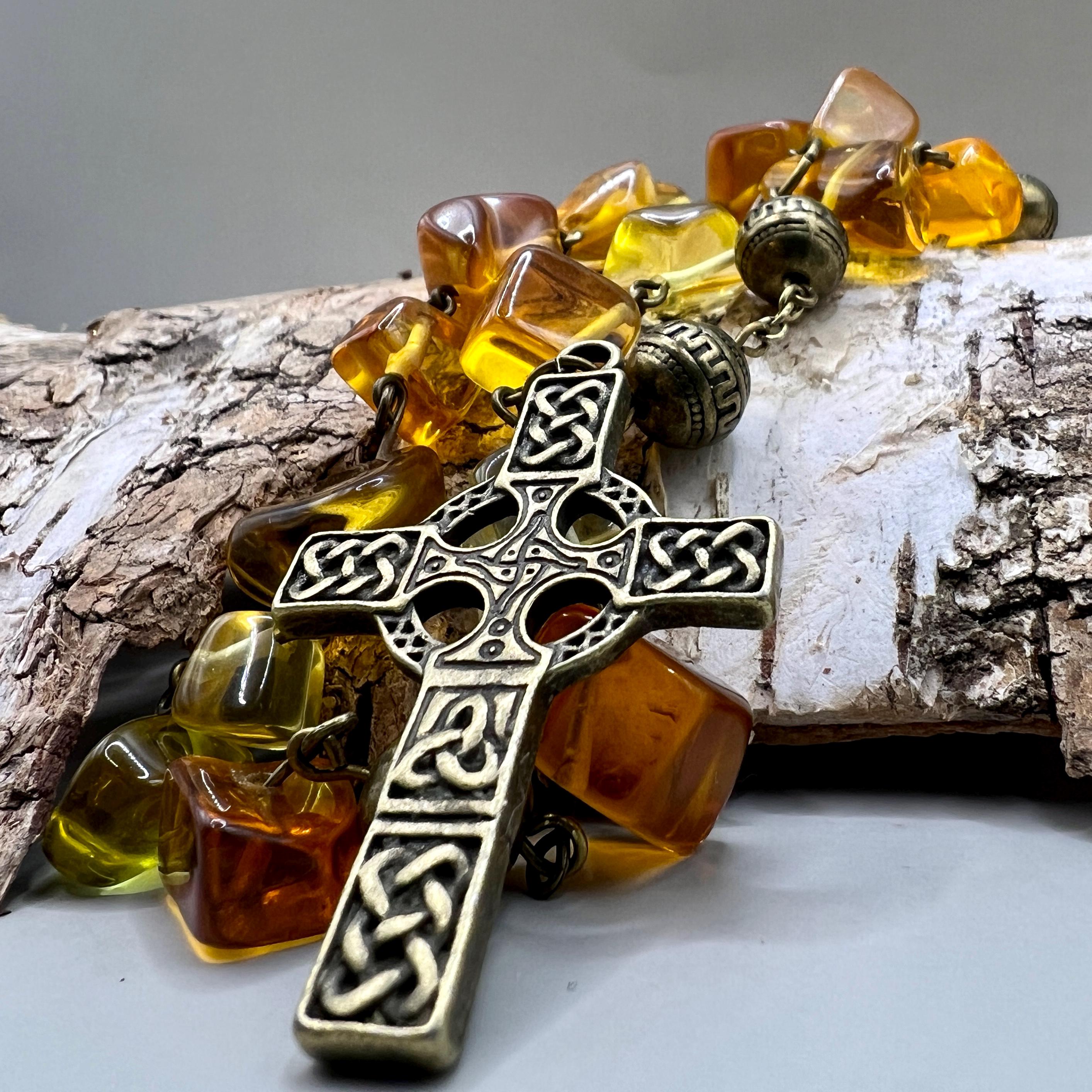 Handmade Amber Glass Anglican Rosary - Celtic Cross - Scottish Prayer ...