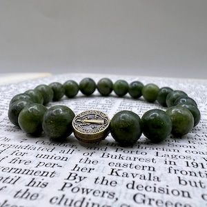 Green Jade Rosary Bracelet: Catholic Crucifix Cross & Saint Benedict Charms