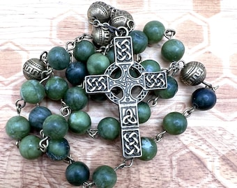 Green Jade Stone - Anglican Protestant Christian Rosary Prayer Beads - Celtic Cross - Handmade in Scotland