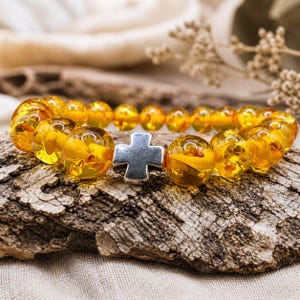 Pulsera de rosario de ámbar copal hecha a mano: Regalo cristiano escocés