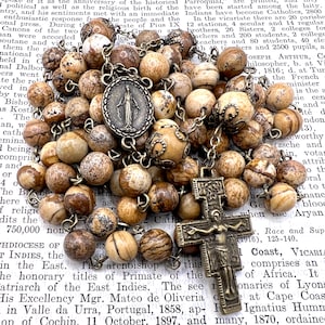 Hecho a mano en Escocia Rosario Franciscano 7 Década Dolores Misterios San Francisco de Asís Medalla Milagrosa Virgen María Granito