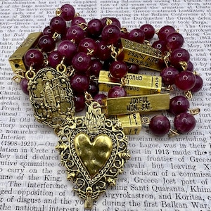 Traditional Handmade Catholic Rosary with Sacred Heart Pendent Red Garnet Stone Beads Designed and made in Scotland by us for you with love