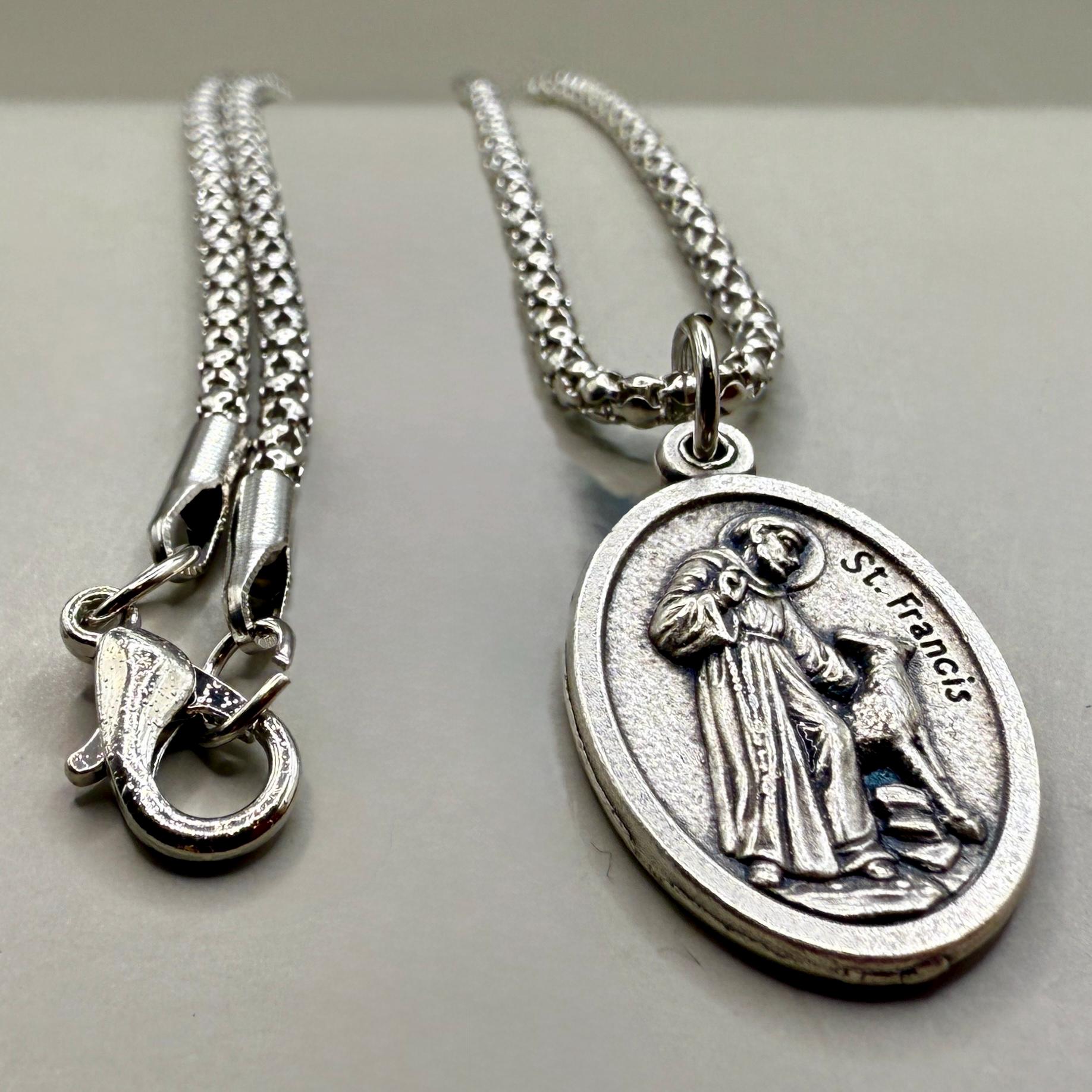 thumbnail image 2 of Sterling Silver St. Francis Of Assisi Round Medal Pendant - 0.79 Inch - Made In USA 2 of 2