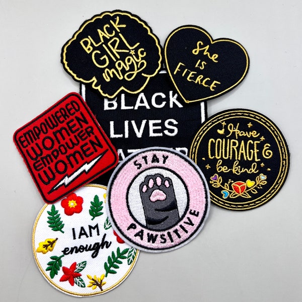 Value Pack of 7 Inspirational empowerment feminism equality patches - detailed embroidered patch for sewing, crafting and applique iron on