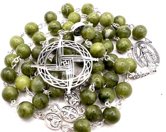 Handmade in Scotland Connemara Green Marble Irish Rosary saint Brigid's Cross Virgin Mary Miraculous Medal Celtic Knot Silver Catholic Gift