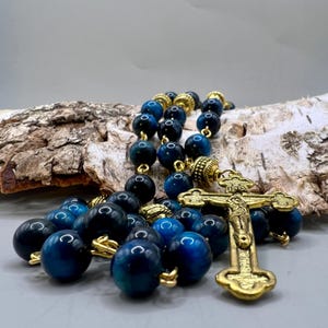 Traditional Handmade Catholic Rosary with tigers eye Beads Designed and made in Scotland by us for you with love