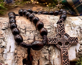 Anglican Rosary Beads – Handmade in Scotland, Maple Bronze Celtic Cross, Lutheran Episcopalian Prayer Gift
