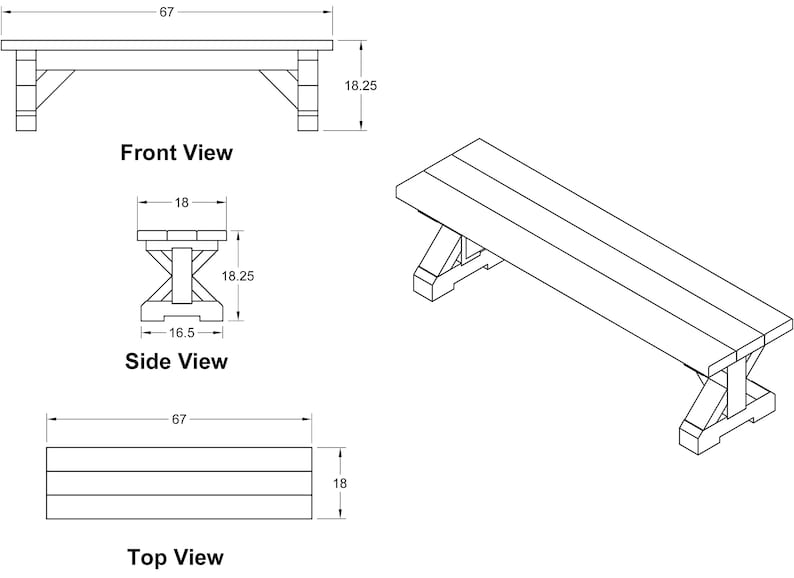 Farmhouse Bench Plan DIY Easy to Build Project Woodworking Etsy