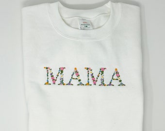 Blumen Mama Sweatshirt, besticktes Mama Sweatshirt, Muttertagsgeschenk, individuelles Geschenk für Mama, personalisiertes Mama Geschenk, Geburtstagsgeschenk für neue Mama