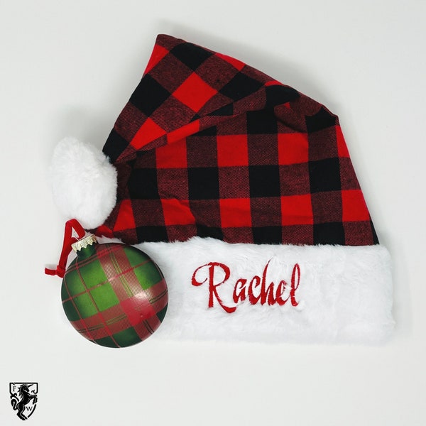 Personalized Santa Hat, Custom Santa Hat, Holiday Outfits, Outfits for Family, Custom Christmas Hat, Buffalo Plaid Santa Hat