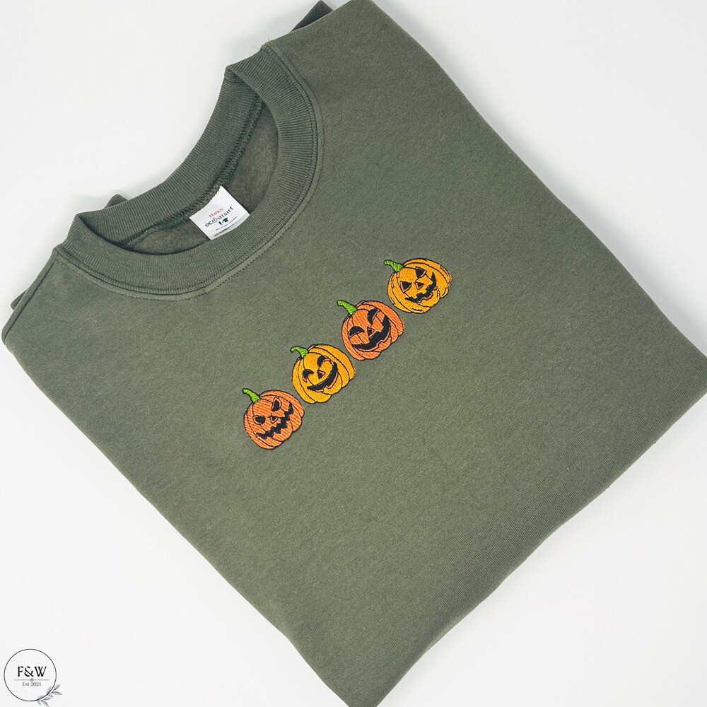 Embroidered Fall Sweatshirt, Embroidered Pumpkin Sweatshirt, Pumpkin Crewneck, Halloween Sweatshirt Embroidered, Halloween Sweater