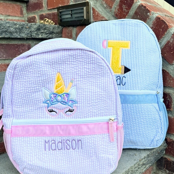 Embroidered Personalized Seersucker Backpack, Monogrammed Toddler Backpack, Kids School Bag, Kids Dance Bag, Overnight Bag for Kids