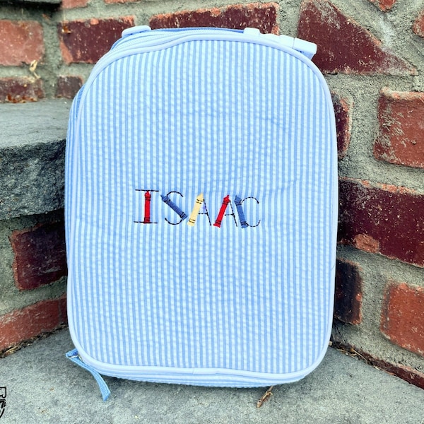 Personalized Embroidered Lunch Box, Lunch Bag for Kids, Monogrammed Kids Lunchbox, Insulated Lunch Bag, School Gifts, Seersucker Lunch Bag