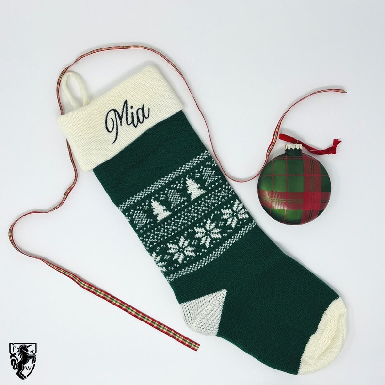 Personalized Christmas Stocking, Knitted Christmas Stockings, Fair Isle Stocking, Monogram Stocking, Rustic Christmas Decor image 1