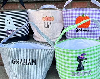 Personalized Halloween Bag, Embroidered Halloween Trick or Treat Bag, Halloween Bucket, Halloween Tote