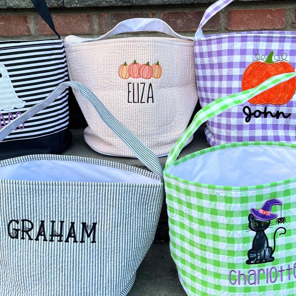 Personalized Halloween Bag, Embroidered Halloween Trick or Treat Bag, Halloween Bucket, Halloween Tote